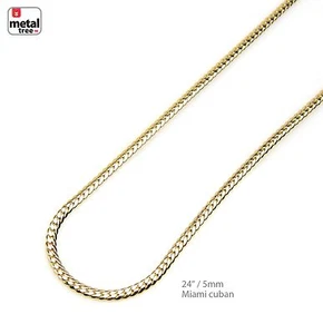 Men's Solid 5 mm 14K Yellow Gold Plated Miami Cuban Link Chain Necklace 24" - Picture 1 of 3