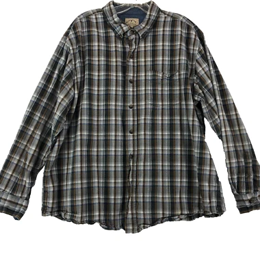 Camisa Blue Mountain Para Hombres XL Negra Marrón Puños Denim a Cuadros Exterior RN 129746 Foto 1 de 4