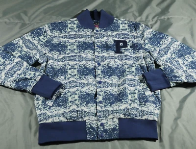 Pink Dolphin Jacket Mens Medium Blue White Bomber Varsity Snaps Letterman - Image 1 of 4