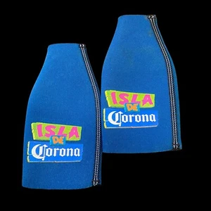 2 Corona Bottle Covers Isla De Corona Cooler Coozie Koozie Hugger Blue Vintage - Picture 1 of 6
