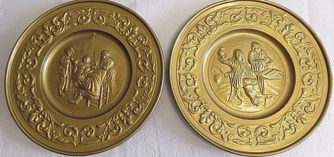 Vintage Wall Plaques Dutch Embossed Metal Tin Wall Hanging Plates 11" - Set of 2 Cover