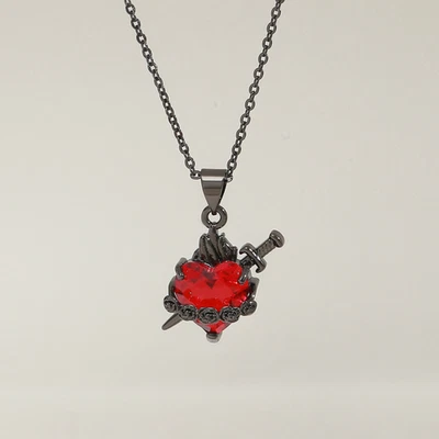 Gothic Sacred Heart Pendant Necklace Black Tone Red Crystal Sword Dagger Charm - Image 1 of 4