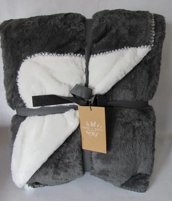 Thyme + Basil King Throw Bed Blanket 90" x 108" Reversible Faux Fur Gray White - Image 1 of 4