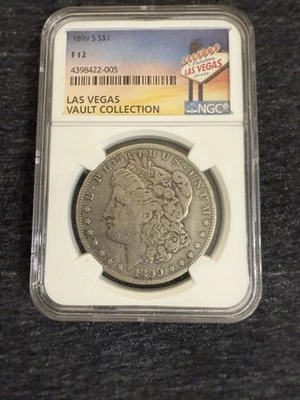 Dólar de plata Morgan 1899 S NGC F12 mejor fecha, bonito color bóveda de Las Vegas Foto 1 de 2