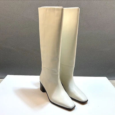 Botas hasta la rodilla Vince Gerrie de cuero con leche punta cuadrada tacón bloque EE. UU. 9 EUR 40 Foto 1 de 4