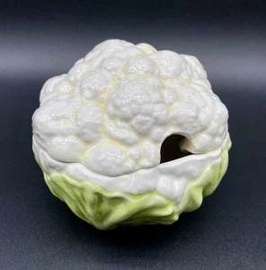 CAULIFLOWER Vegetable Shaped Gravy Sauce Dish w/ Lid Signed ITALY No Spoon/Ladel - Picture 1 of 12