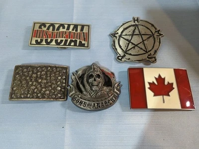 Lote de 5 Hebillas de Cinturón de Metal, Distorsión Social, Hijos de la Anarquía, Calaveras + Otros Foto 1 de 4