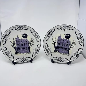 Spectrum Designz Haunted House Halloween Plates 11” Bat Spooky Set of 2 - Picture 1 of 12