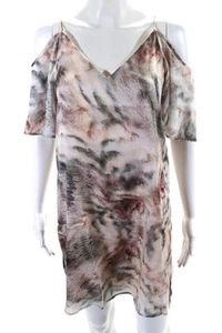 Krisa Womens Pink Gray Printed Cold Shoulder Short Sleeve A-Line Dress Size M - Picture 1 of 5