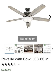 Hunter Reveille Ceiling Fan with Bowl LED 60 in Controller Light Oak Brand New - Picture 1 of 4