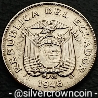 Ecuador 5 centavos 1946. KM#75b. Moneda de cinco centavos. Edición de un año. Bandera drapeada. S Foto 1 de 4