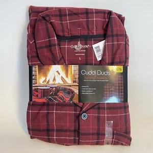 Cuddl Duds Pajama Set Cozy Lodge Notch Collar Top Pants Burgundy Plaid Mens Lg - Picture 1 of 6