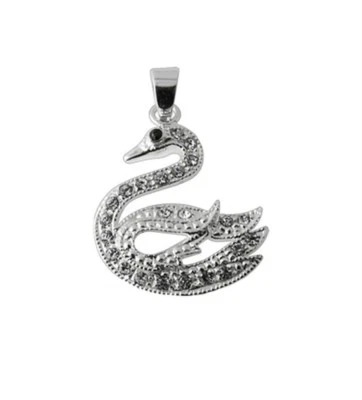 925 Sterling Silber 3D Schwan Ente Anhänger Kette Zirkonia Halskette Ø 20mm - Bild 1 von 3