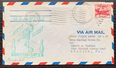 1948 US AIRMAIL FF AM-10 BOWLING GREEN KENTUCKY-READING PA ATLANTA BACK CANCEL - Image 1 of 2