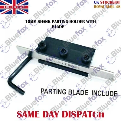 BLUE FOX Lathe Parting Off Tool Holder Clamp Type 10mm ShanK HSS Blade 3/32" x 1/2" x 4"