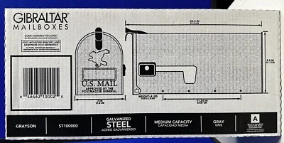 Gibraltar ST100000 Standard Galvanized Steel Gray Rural Curbside Mailbox - Image 1 of 4