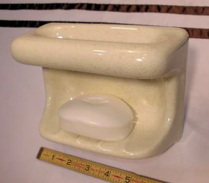 Vintage *Almond Gold-Speckled* Quality Ceramic Soap Dish & Grab Bar, NOS, Japan - Picture 1 of 11
