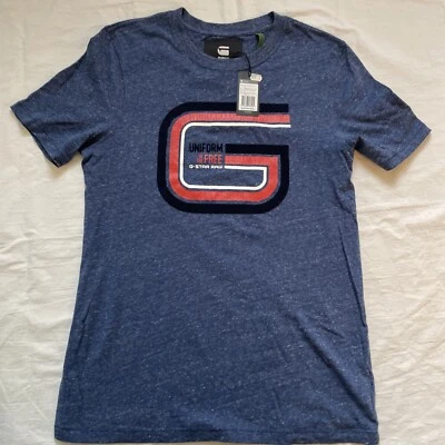 G-Star Raw Mens Medium Slim Fit Graphic Heather Blue Tshirt New With Tags - Image 1 of 4