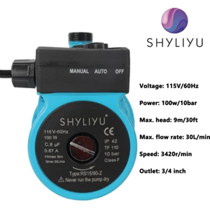 Bomba Circuladora SHYLIYU 100W Bomba Circulación Bomba Circulante 115V/60Hz 13 psi - Imagen 1 de 12