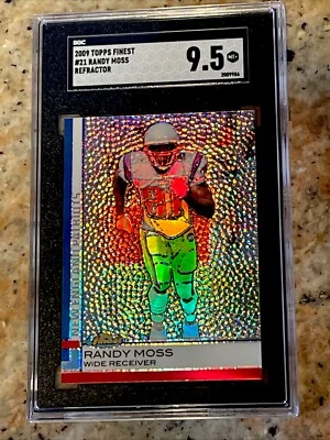 2009 RANDY MOSS TOPPS FINEST  🐷 🐖 PIGSKIN REFRACTOR SGC 9.5 GEM 💎 MINT HOF !! - Image 1 of 4