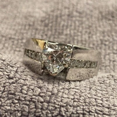 7mm Heart Shaped Moissanite Wedding / Engagement Ring In 14K White Gold Plated - Image 1 of 4