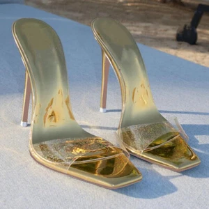 Women Square Toe Sandals High Heels Slip-on Mules Sexy Slide Slippers Evening - Picture 1 of 9