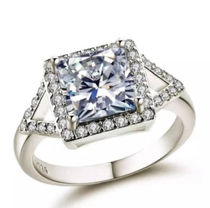 Fede Nuziale Fidanzamento 2 Carati Taglio Principessa Argento Sterling 925 Placcato - Foto 1 di 8