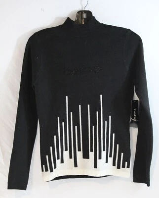 Bebe Sweater Mock Neck Geometric Skyline Black White Tight Knit Womens Size Med - Image 1 of 4