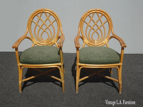 Pair of Vintage Coastal Tiki Palm Beach Style Bamboo Chairs French Country Cover