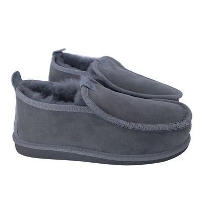 New Luxury Men's 100% Genuine Twin-face Sheepskin Suede Slippers EVA Sole Grey - image 1 of 4