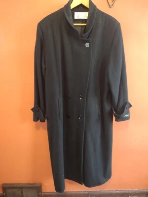 Abrigo Mujer Stephanie Mathews Doble Pecho Talla 18 Negro Kong Botones Lana  Foto 1 de 4