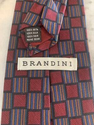 Gravata brocada geométrica colorida 100% seda Brandini feita na Itália - Imagem 1 de 4