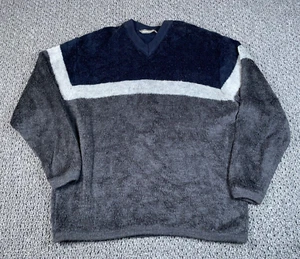 VTG Bullhead Snowboard Shaggy Wool Blend V Neck Sweater Adult XL Gray Blue Y2K - Picture 1 of 15