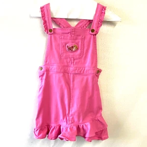365 Kids From Garanimals Girl's Pink Denim Overall Dress Size 7 Snap Fastners - Picture 1 of 7