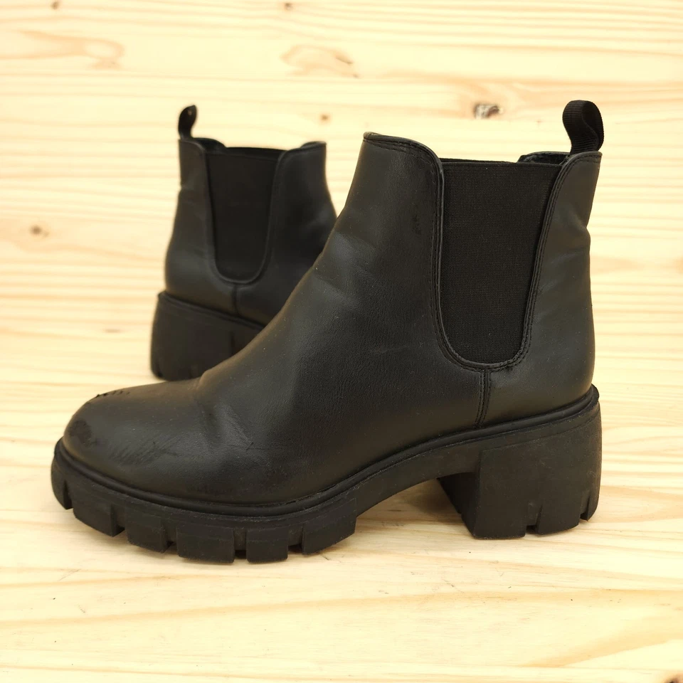 Steve Madden Chunky Chelsea Boots Sz 7 Black Faux Leather Y2K Grunge Punk Bootie - Image 1 of 4