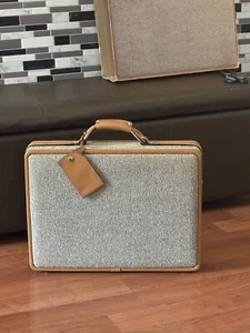 Jute Attaché Briefcase Vintage In Package Has Keys Leather Trim Brass Hardware - Picture 1 of 16
