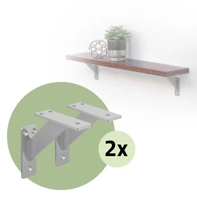 4x Soportes de estante de aluminio plata 120x120mm para balda o repisa de pared - Imagen 1 de 4