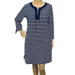 Lands’End Dress Resort Nautical Stripes Swim Cover Up Nylon/Spandex M NWOT - Picture 1 of 12