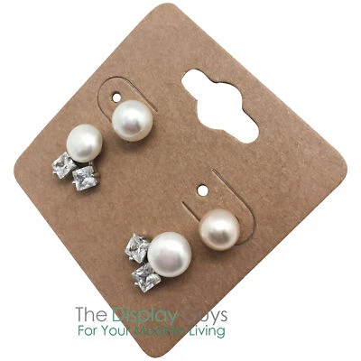 100pc 2x2" Inch Kraft Paper Earrings Display Hanging Cards for Accessory Jewelry - Image 1 of 4