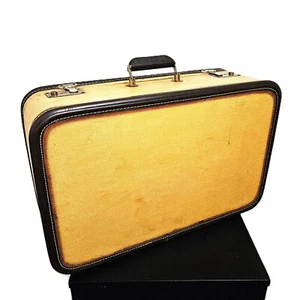 Vintage 1940s 50s Tweed  Hard Shell Suitcase Travel Vtg Art Deco MCM Luggage - Picture 1 of 18