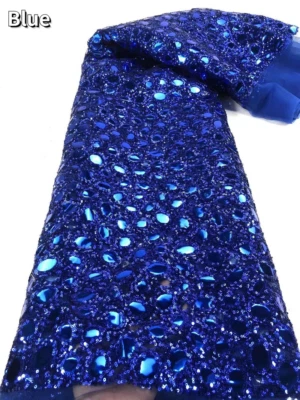 Bling Mirror Sequins Mesh Fabric African Lace Tulle Net Material for Dress Shiny - Image 1 of 4