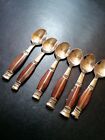 Vintage Set Of 6 Beautiful Brass Teaspoons With Wood Inlay