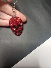 Red Holographic With Black painted Skull Keyring Handmade Resin GlitzyByLita 