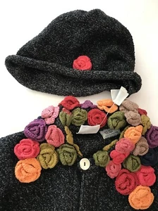 Lele Girls Boutique Crochet Flowers Floral Collar sweater & Hat Size 7/8 - Picture 1 of 9