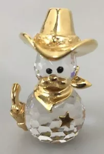 Crystal Sheriff Gold Cowboy Hat Mustache Scarf Badge Gun Figurine 1 3/8 inches - Picture 1 of 2