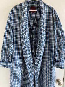 Vtg Nordstrom Mens Robe & Nightshirt MED Gown Classic Blue Tartan Plaid Cotton - Picture 1 of 20