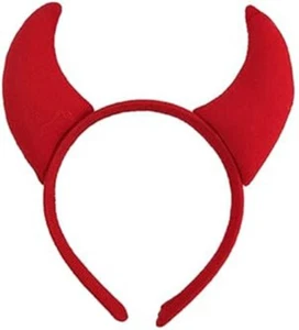 Red Plush Devil Horns Halloween Demon Fancy Dress Accessory Headband - Picture 1 of 2