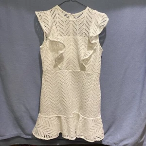 Beautiful AQUA Sleeveless White Crocheted Dress Size Medium - Picture 1 of 13