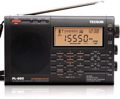 TECSUN PL-660 Black FM/LW/MW/SW/AIR Air Band BCL Mini Radio With 100V AC Adapter - Image 1 of 4