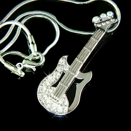 Musica Chitarra Elettrica IN Swarovski Cristallo Rock Collana Natale Nuovo - Immagine 1 di 1